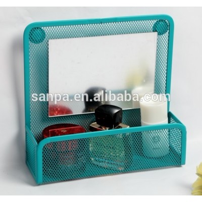 Magnetic Metal Mesh home Storage makeup organizer With Mirror