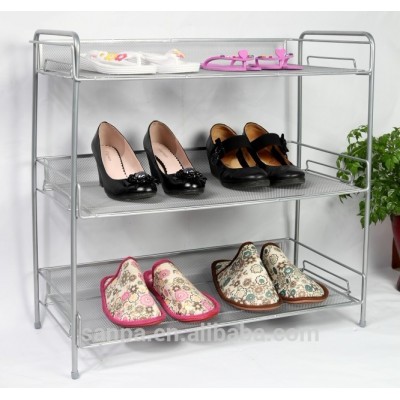 3 Layers Metal Mesh Folding Shoes Rack Stand